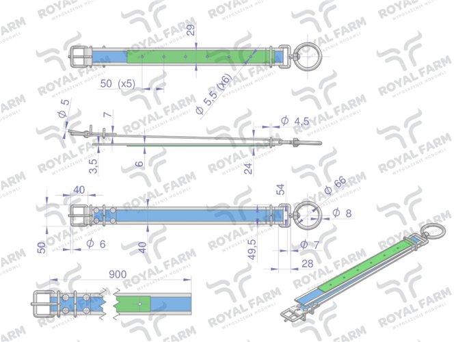 Obroża dla cieląt, 90 cm x 4 cm z okrętką 8mm, Royal Farm