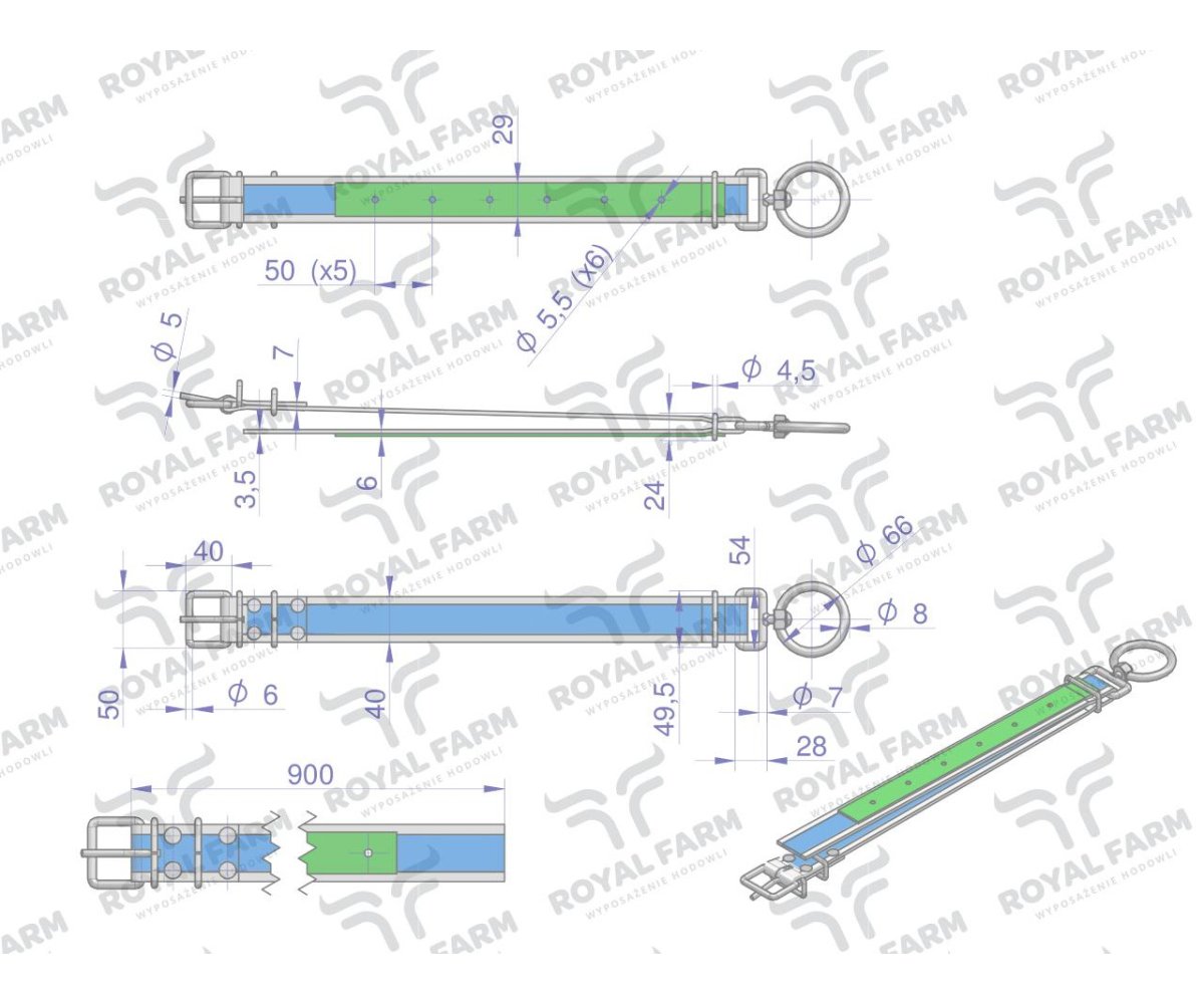 Obroża dla cieląt, 90 cm x 4 cm z okrętką 8mm, Royal Farm