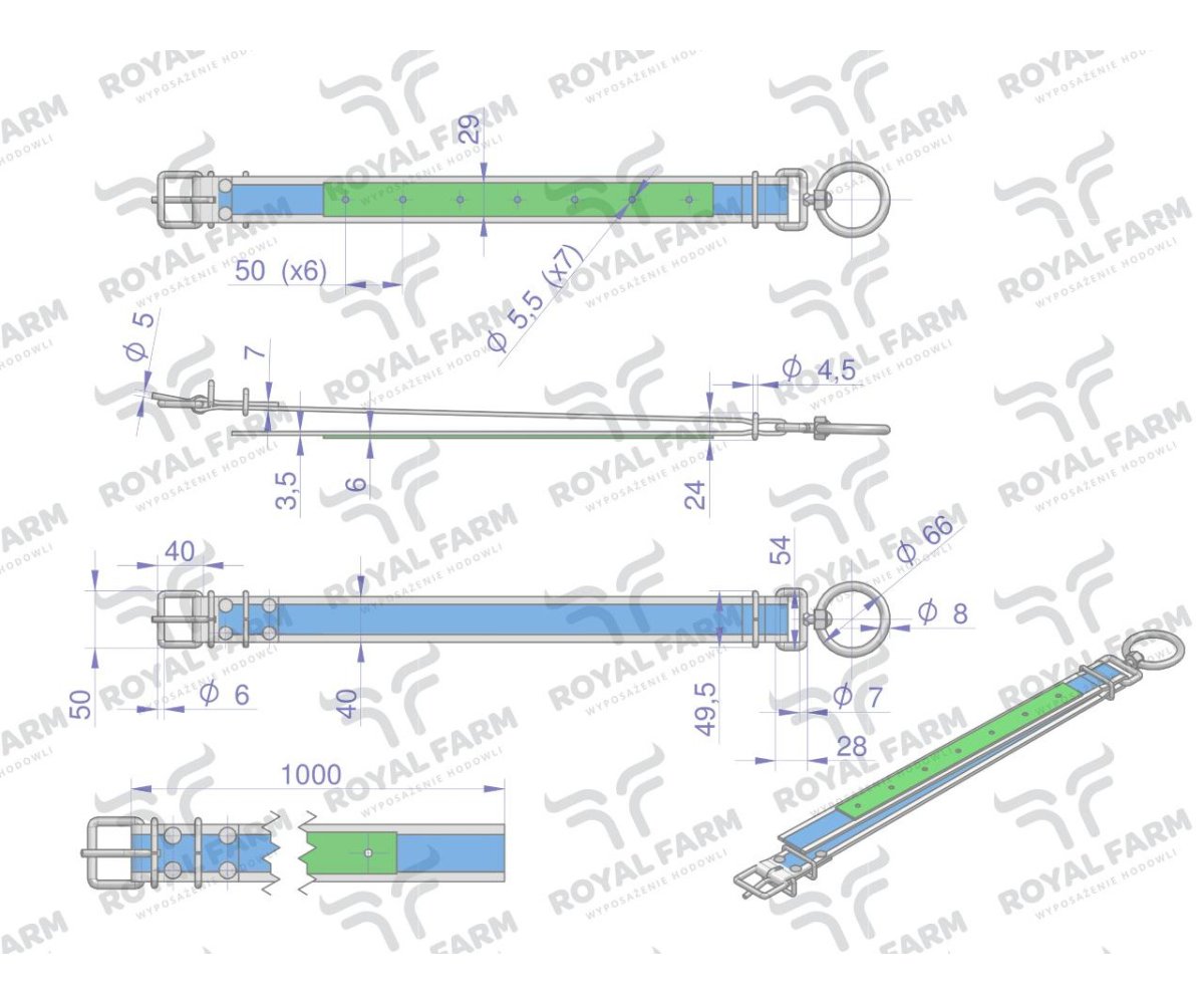 Obroża dla cieląt, 100 cm x 4 cm z okrętką 8mm, Royal Farm