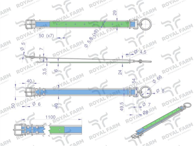 Obroża dla cieląt, 110 cm x 4 cm z okrętką 8mm , Royal Farm