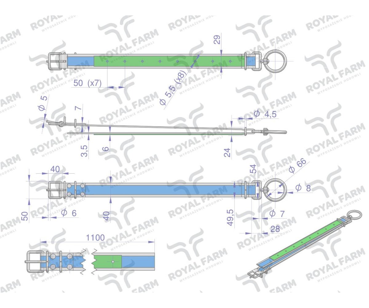 Obroża dla cieląt, 110 cm x 4 cm z okrętką 8mm , Royal Farm