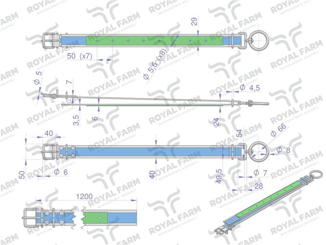 Obroża dla cieląt, 120 cm x 4 cm z okrętką 8mm, Royal Farm