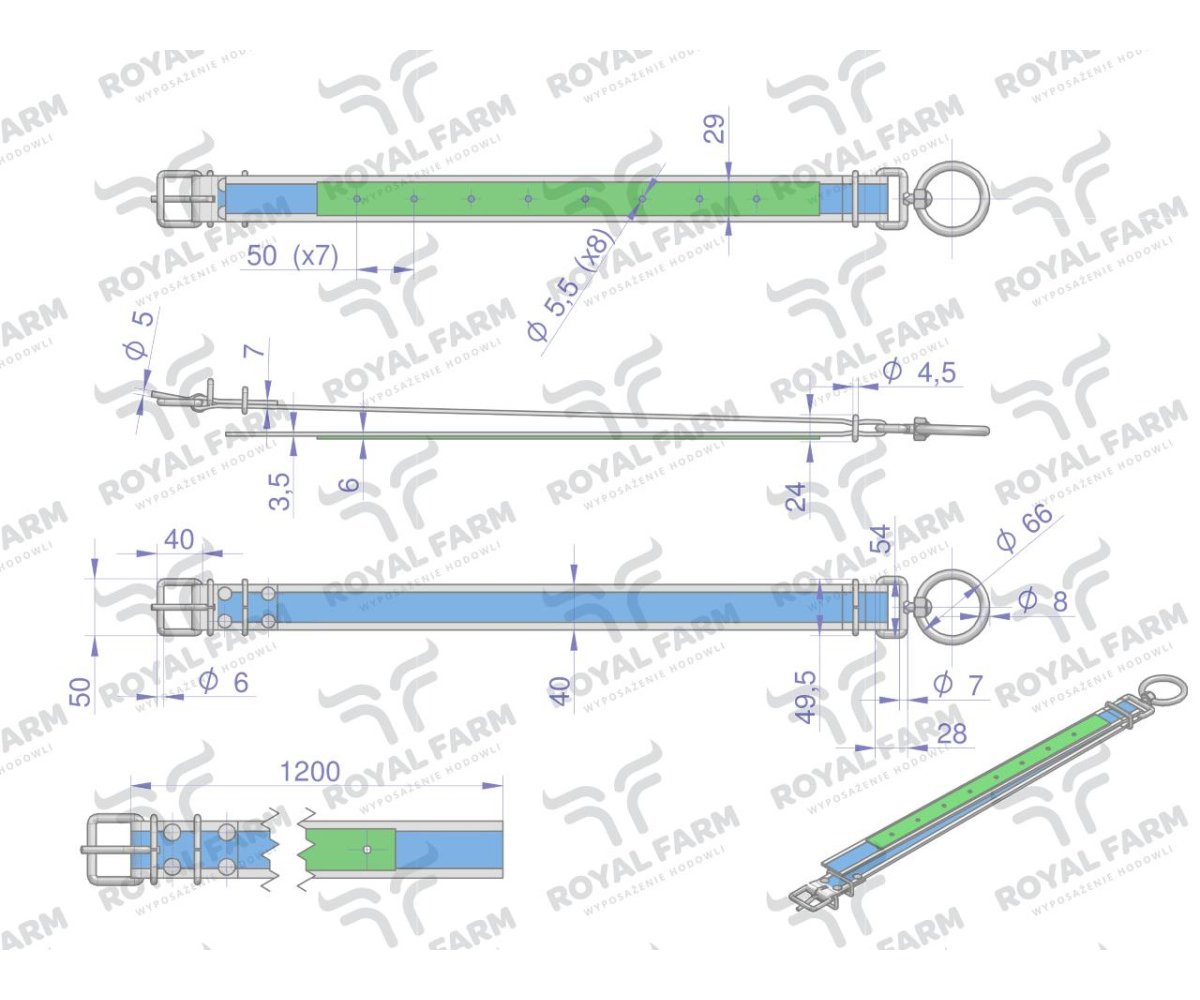 Obroża dla cieląt, 120 cm x 4 cm z okrętką 8mm, Royal Farm