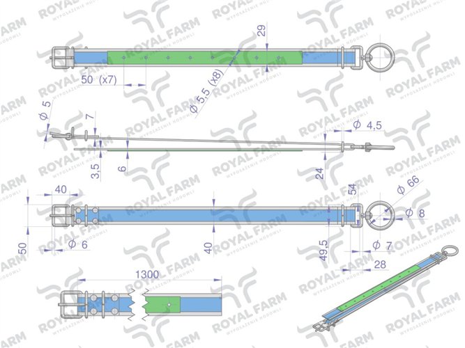 Obroża dla cieląt, 130 cm x 4 cm z okrętką 8mm, Royal Farm