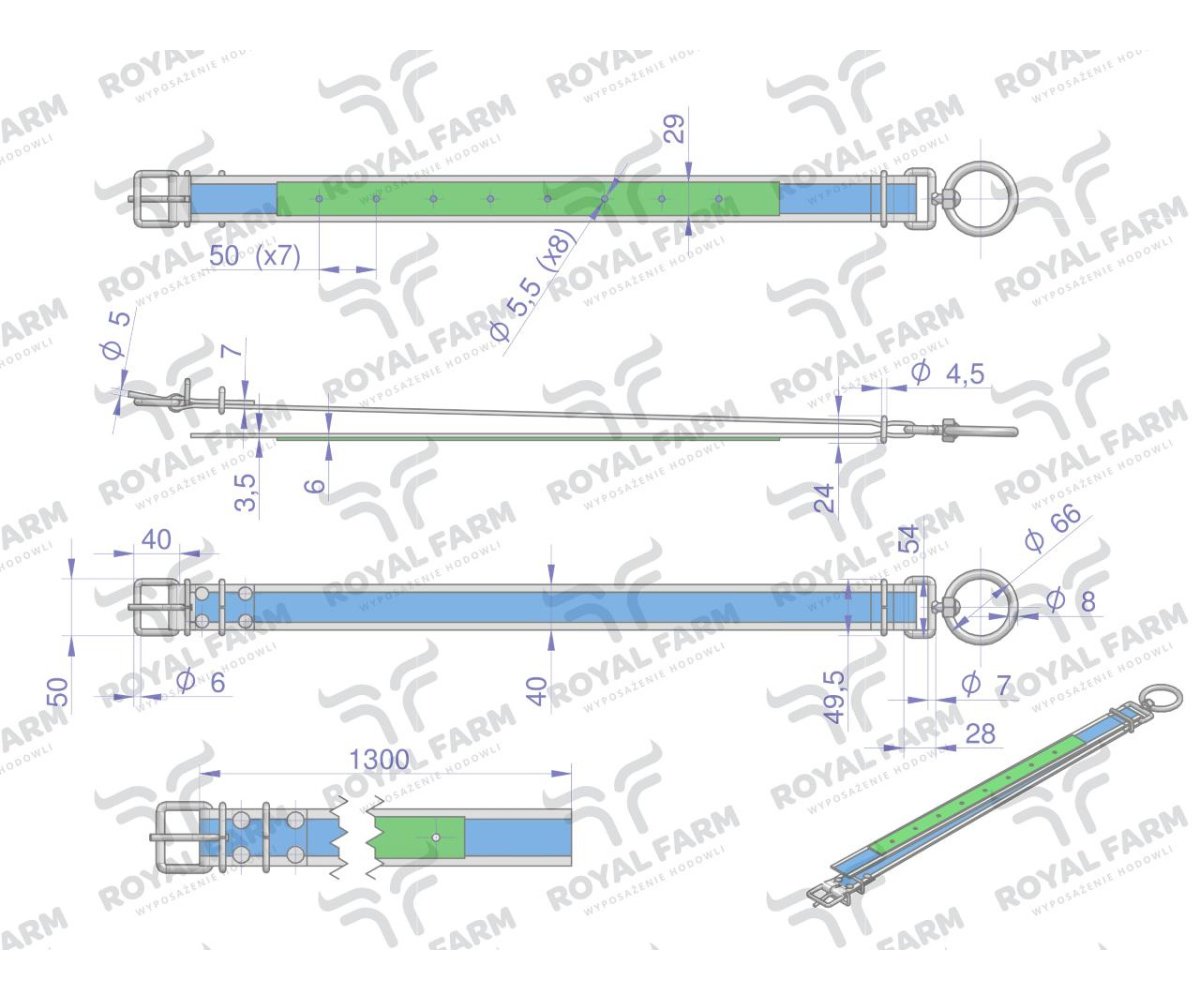 Obroża dla cieląt, 130 cm x 4 cm z okrętką 8mm, Royal Farm