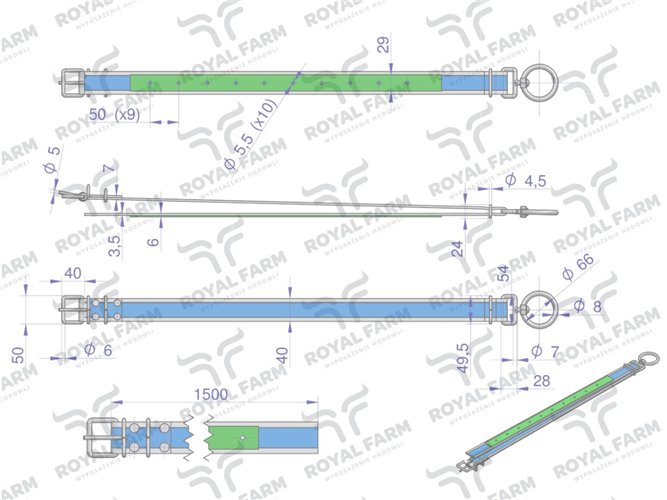 Obroża dla cieląt, 150 cm x 4 cm z okrętką 8mm, Royal Farm