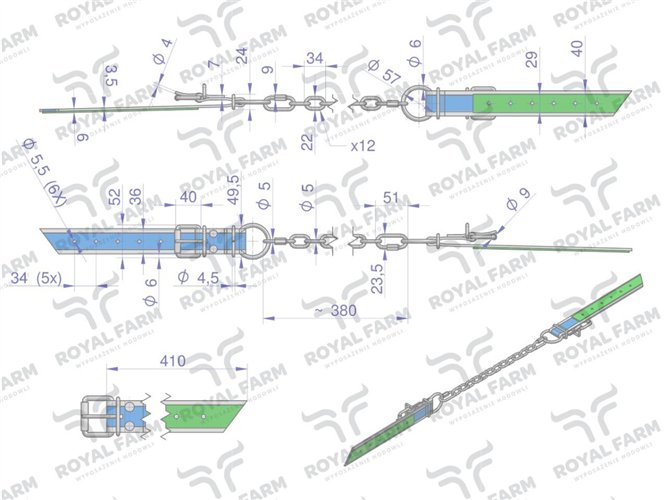 Poskrom, dwa pasy z łańcuchem, Royal Farm