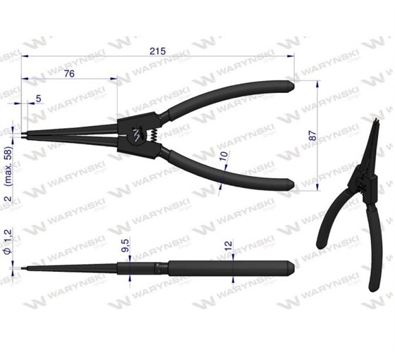 Specjalistyczne szczypce z długimi szczękami do pierścieni osadczych 8" zewnętrzne proste Waryński