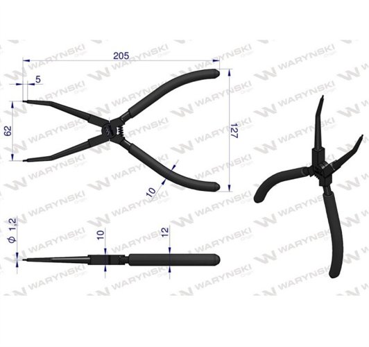 Specjalistyczne szczypce z długimi szczękami do pierścieni osadczych 8" wewnętrzne proste Waryński