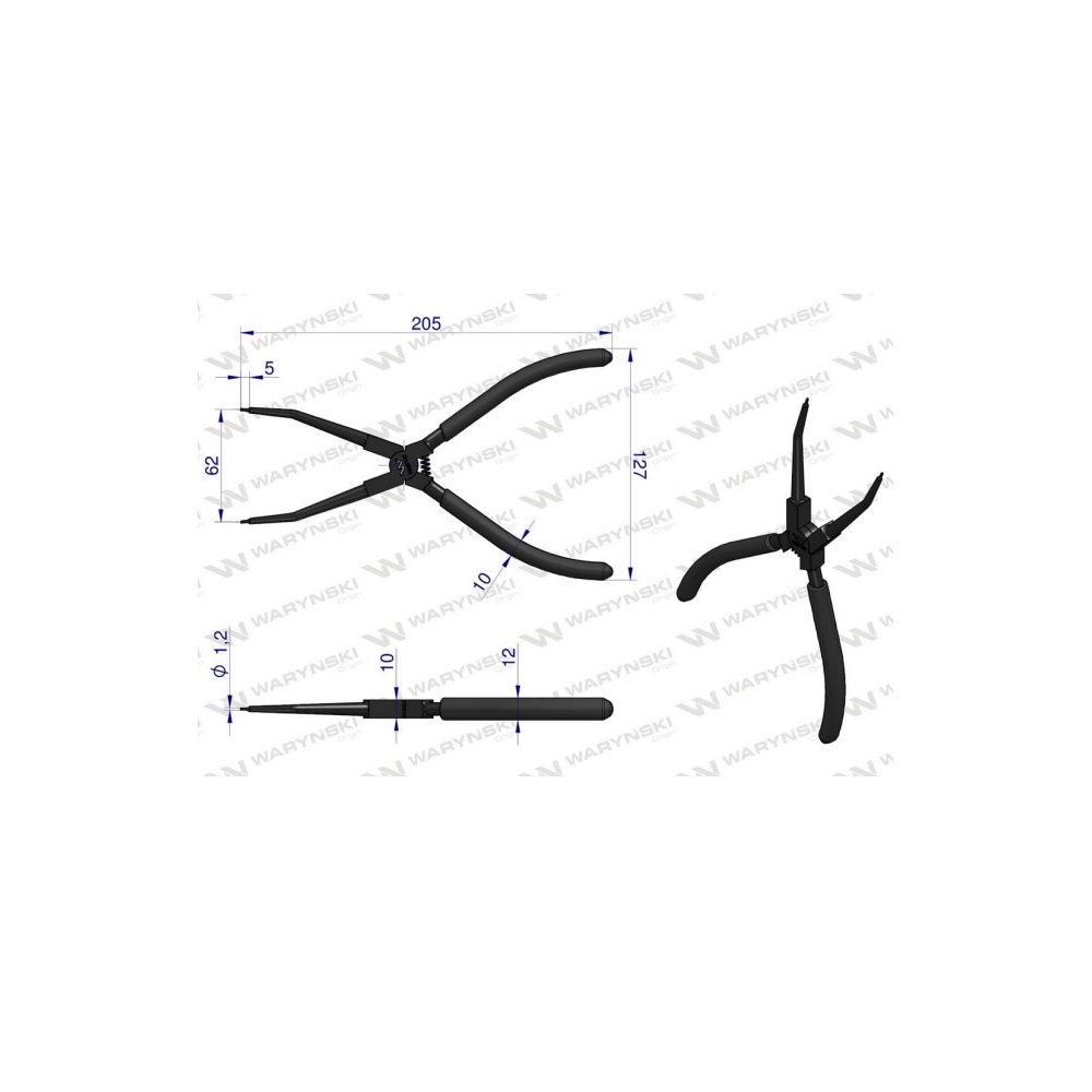 Specjalistyczne szczypce z długimi szczękami do pierścieni osadczych 8" wewnętrzne proste Waryński