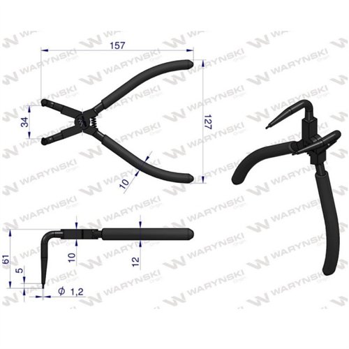 Specjalistyczne szczypce z długimi szczękami do pierścieni osadczych 8" wewnętrzne wygięte Waryński