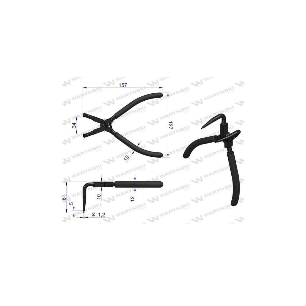 Specjalistyczne szczypce z długimi szczękami do pierścieni osadczych 8" wewnętrzne wygięte Waryński