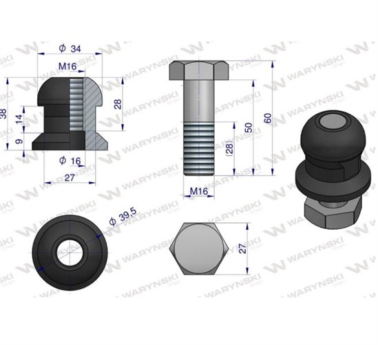 Kula, ustalająca KPL. M16x50, zastosowanie Kverneland, Waryński