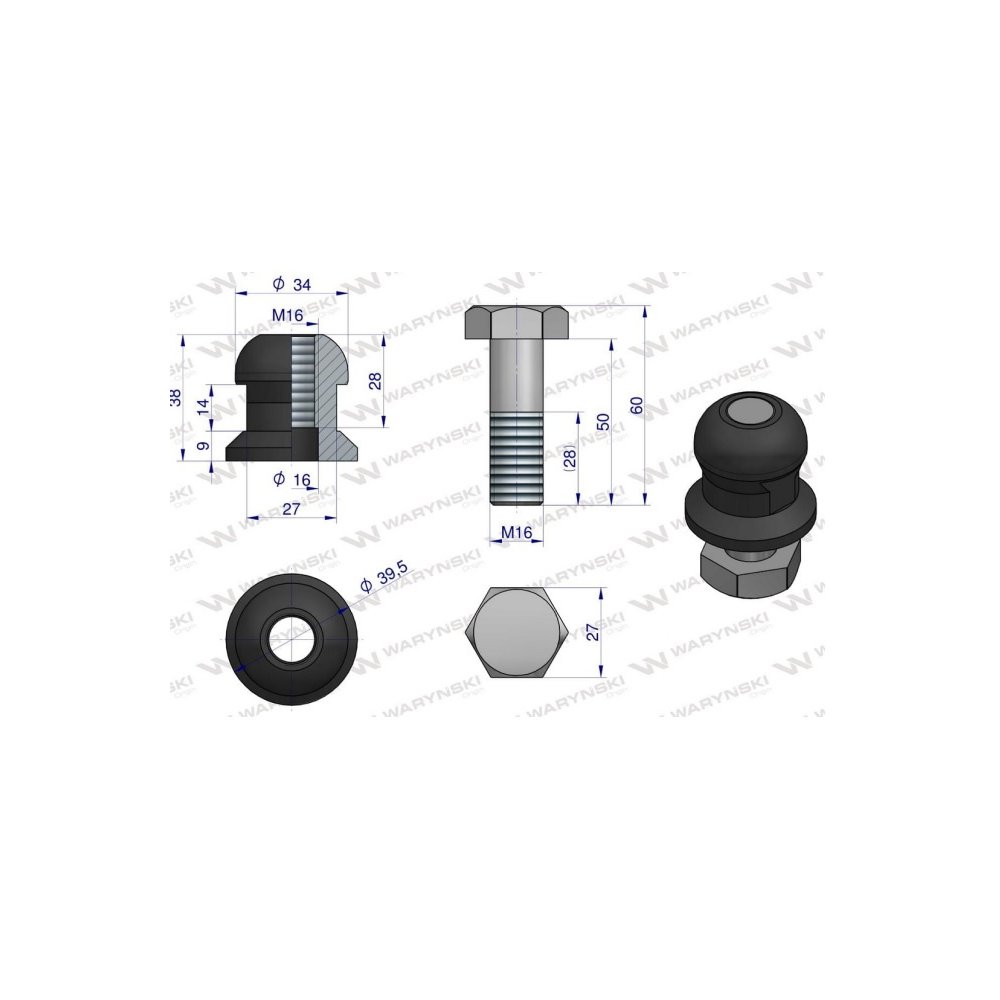 Kula, ustalająca KPL. M16x50, zastosowanie Kverneland, Waryński
