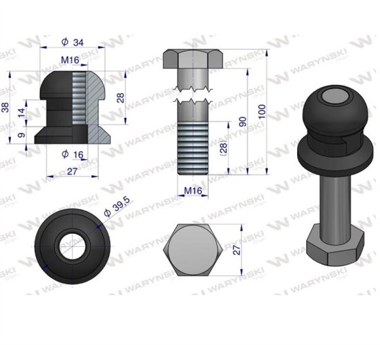Kula, ustalająca KPL. M16x90, zastosowanie Kverneland, Waryński