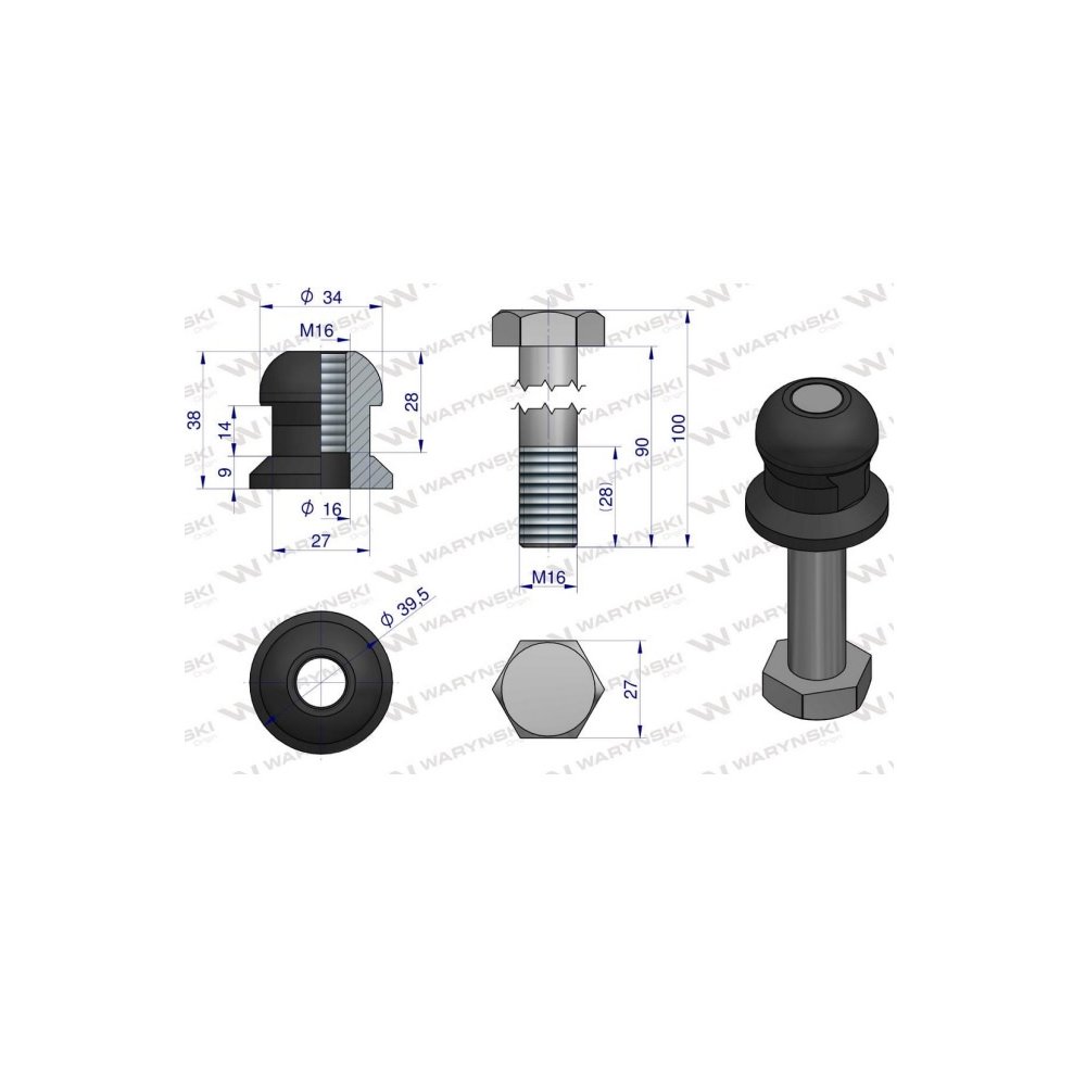 Kula, ustalająca KPL. M16x90, zastosowanie Kverneland, Waryński