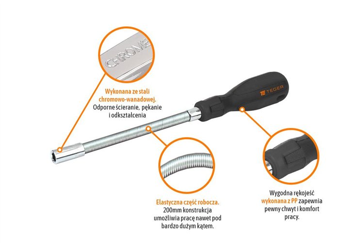 Wkrętak elastyczny do opasek ślimakowych 7mm dł 200mm / TEGER