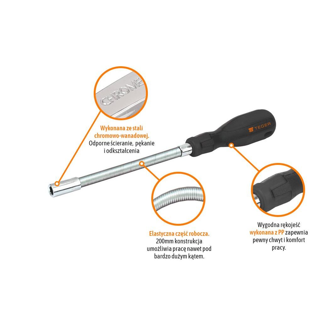 Wkrętak elastyczny do opasek ślimakowych 7mm dł 200mm / TEGER