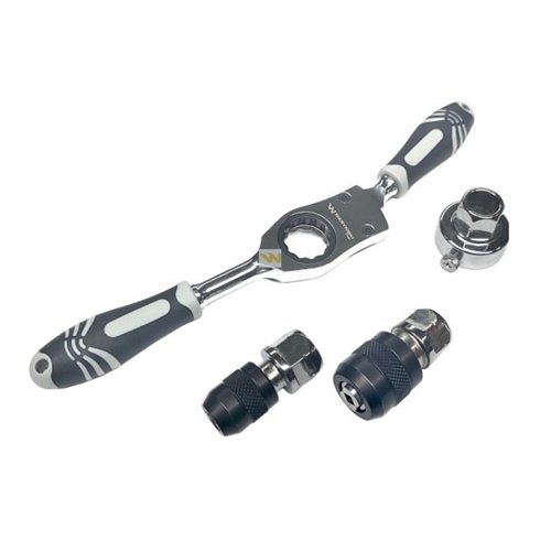 Zestaw grzechotka z oprawką do narzynek 25mm i uchwytami do gwintowników M3-M12 ze stali CrMo Waryński