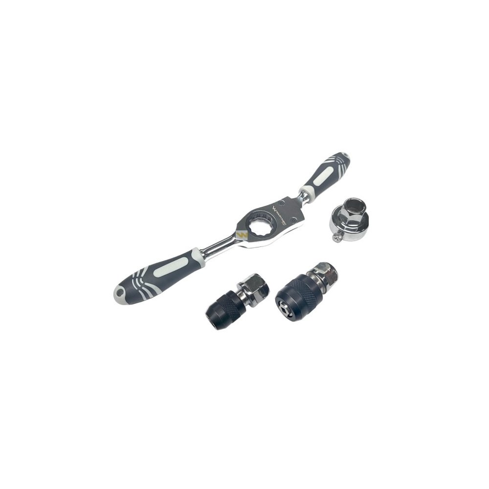 Zestaw grzechotka z oprawką do narzynek 25mm i uchwytami do gwintowników M3-M12 ze stali CrMo Waryński