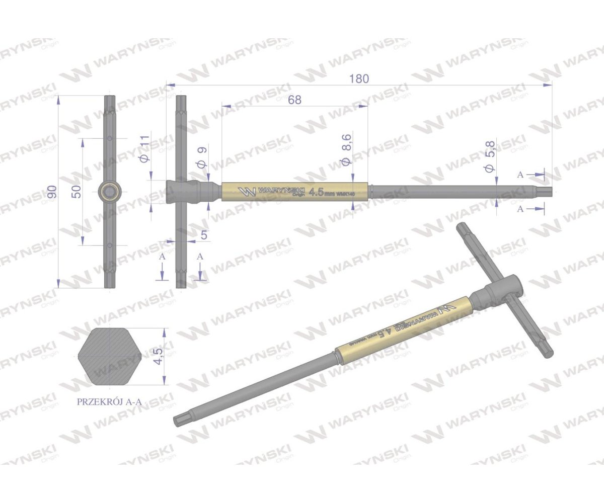 Klucz T ze spinnerem HEX 4.5 mm Waryński