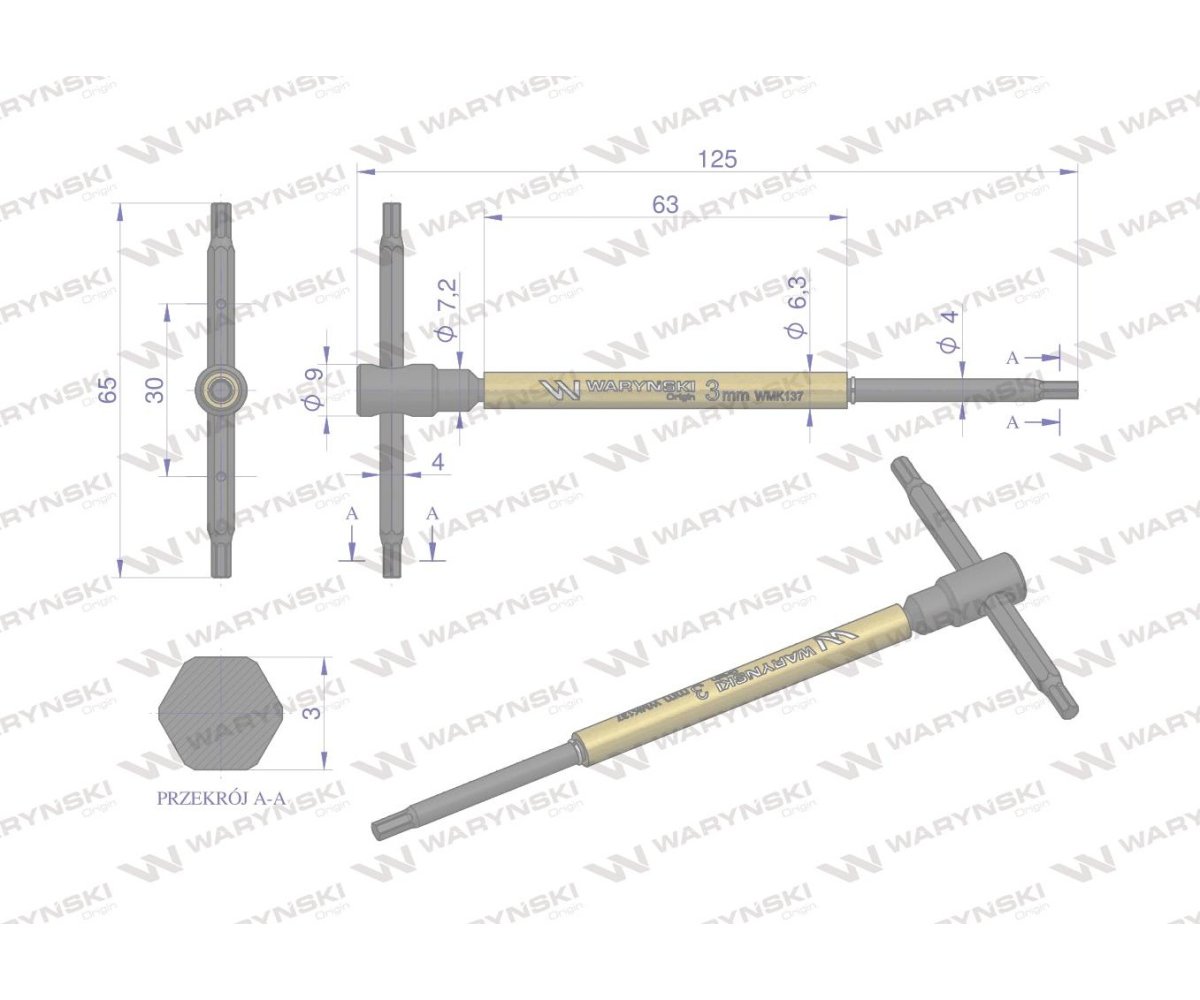 Klucz T ze spinnerem HEX 3 mm Waryński