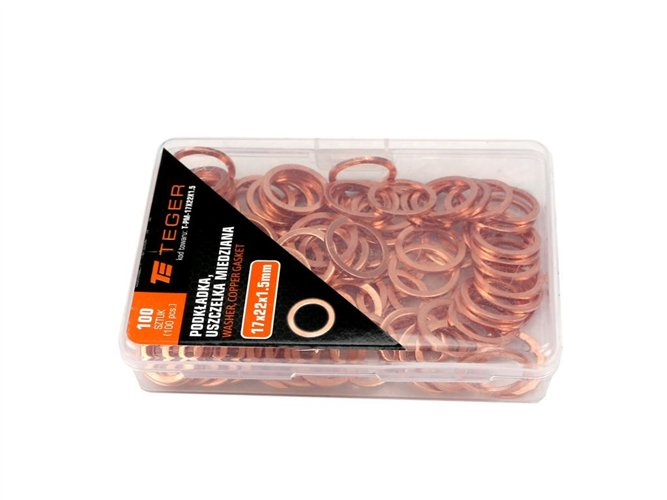 Podkładka. uszczelka miedziana 17x22x1.5 TEGER ( sprzedawane po 100 )