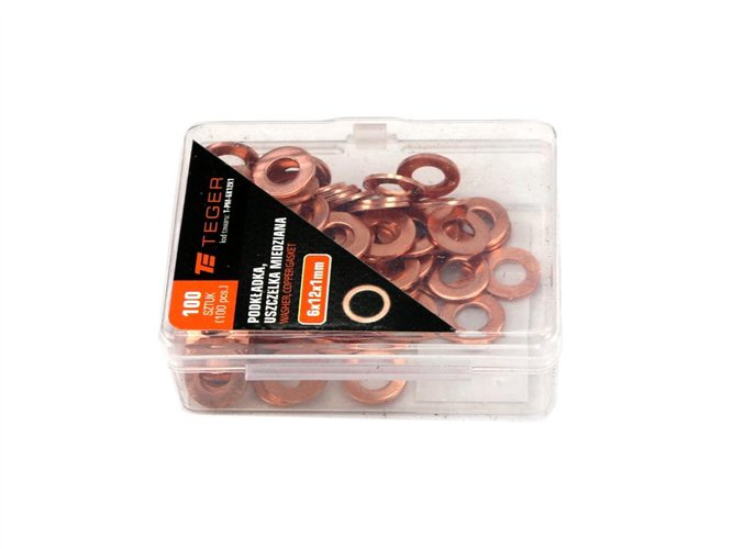 Podkładka. uszczelka miedziana 6x12x1 TEGER ( sprzedawane po 100 )