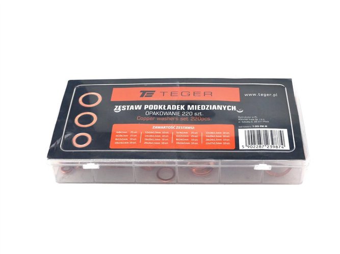 Zestaw podkładek miedzianych 220szt TEGER