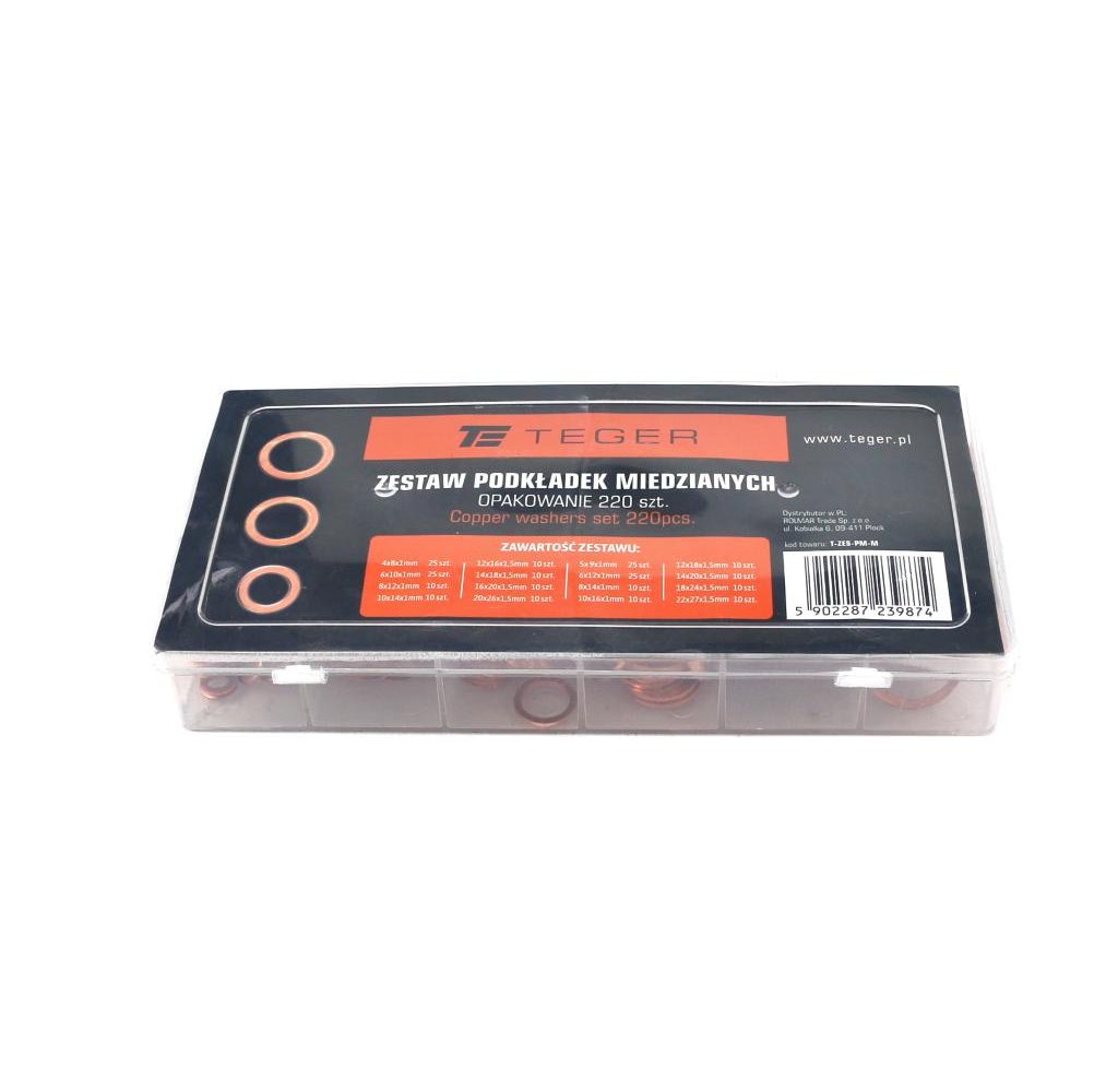 Zestaw podkładek miedzianych 220szt TEGER