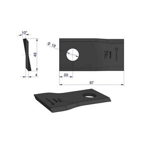 Nóż. nożyk kosiarka lewy 97x48x4mm otwór 19 zastosowanie 13800023 JF-Stoll WARYŃSKI ( sprzedawane po 25 )