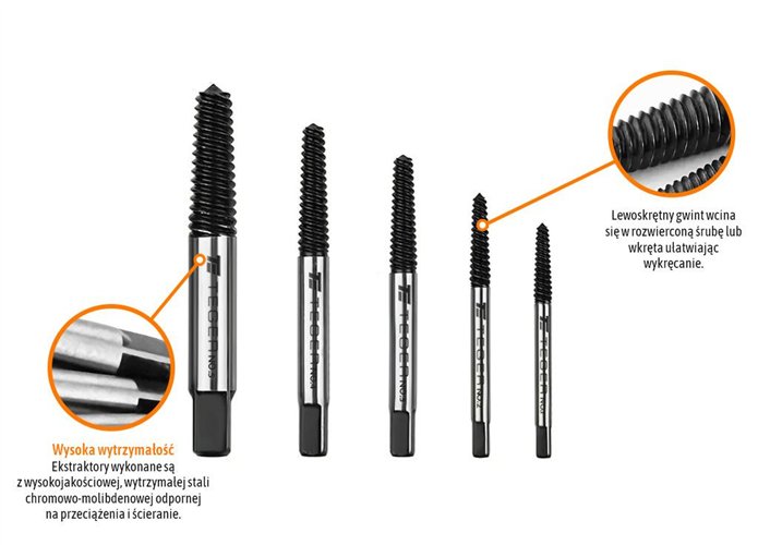 Zestaw wykrętaków do uszkodzonych śrub z pokrętłem 6 szt / TEGER