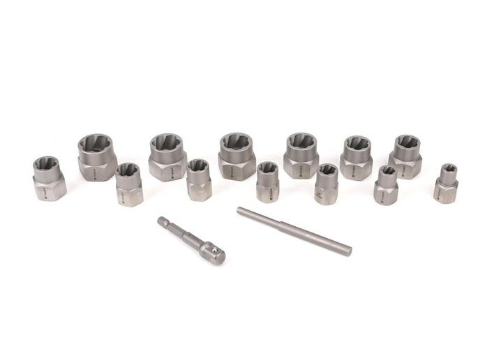 Zestaw nasadek do uszkodzonych śrub i nakrętek 15 szt - kute/ stal Cr-Mo / TEGER