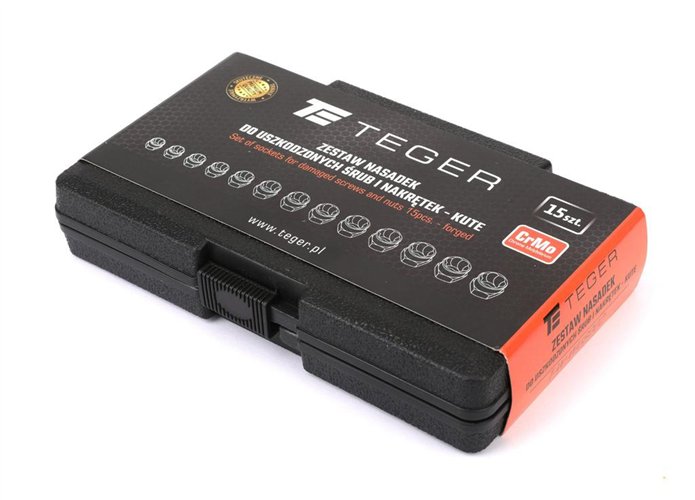 Zestaw nasadek do uszkodzonych śrub i nakrętek 15 szt - kute/ stal Cr-Mo / TEGER