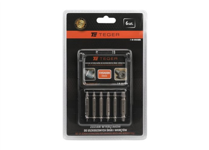 Zestaw wykrętaków do uszkodzonych śrub i wkrętów 6 szt / TEGER