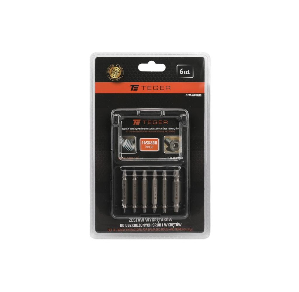 Zestaw wykrętaków do uszkodzonych śrub i wkrętów 6 szt / TEGER