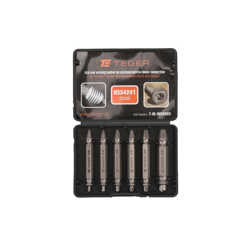 Zestaw wykrętaków do uszkodzonych śrub i wkrętów 6 szt / TEGER