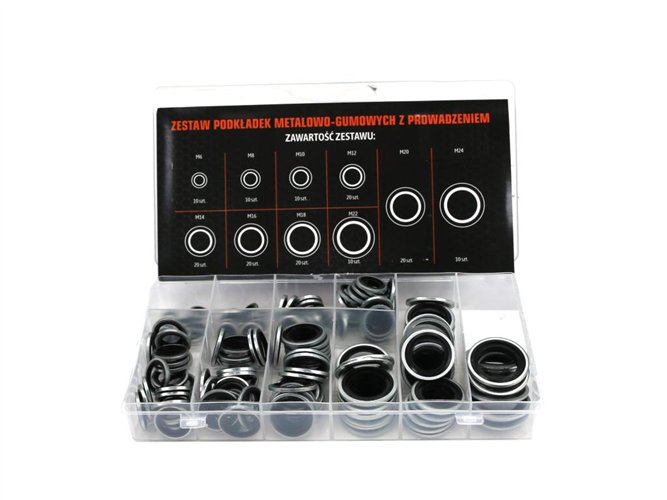 Zestaw podkładek metalowo-gumowych z prowadzeniem 150szt TEGER