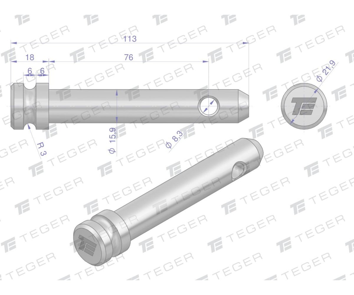 Sworzeń łącznika górnego 15.9x76x113 TEGER