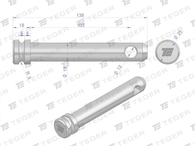 Sworzeń łącznika górnego 19x103x138 TEGER