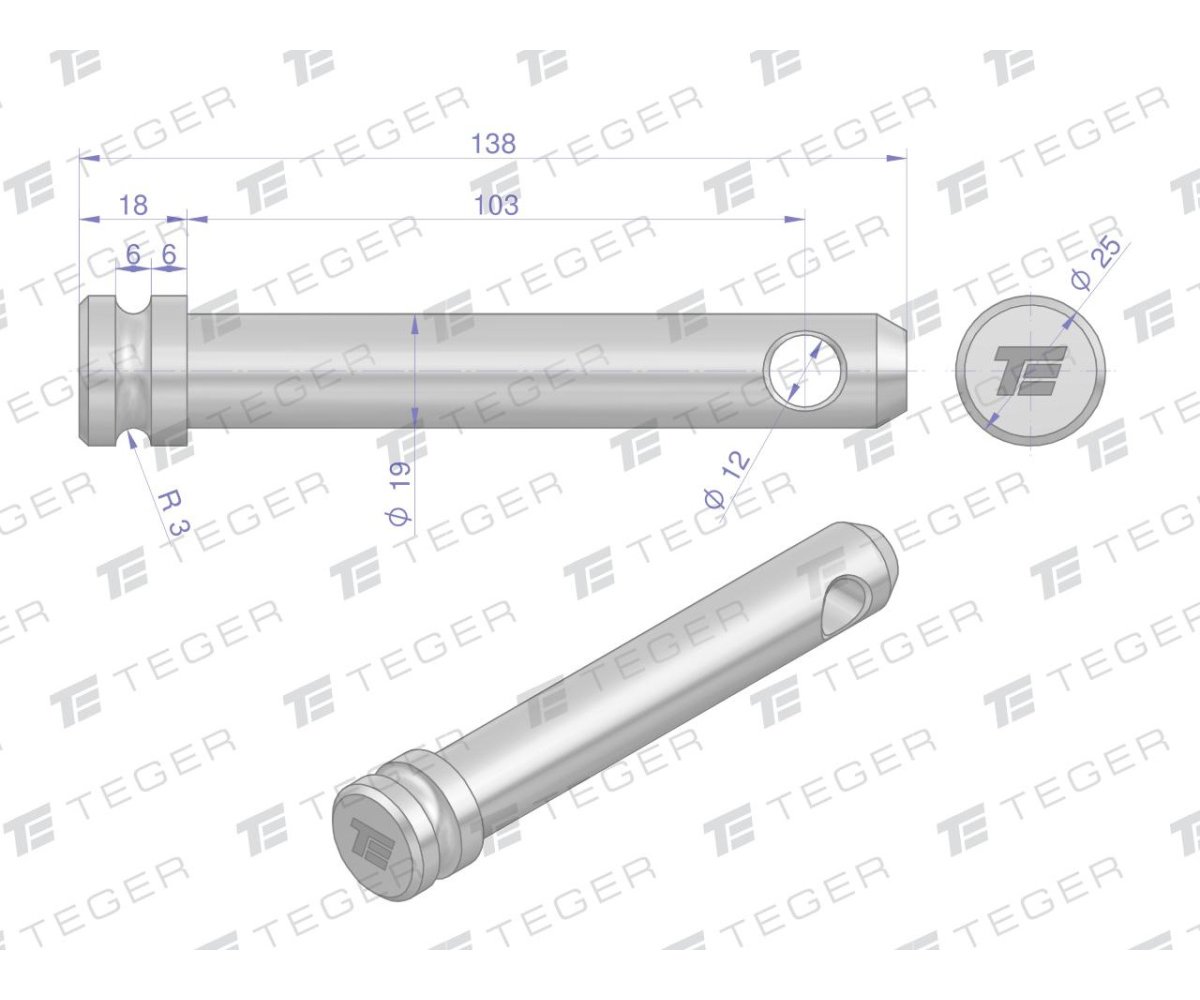 Sworzeń łącznika górnego 19x103x138 TEGER
