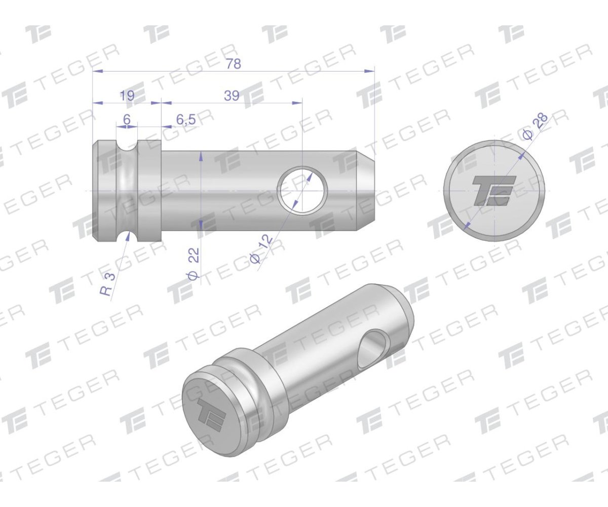 Sworzeń łącznika górnego 22x39x78 TEGER