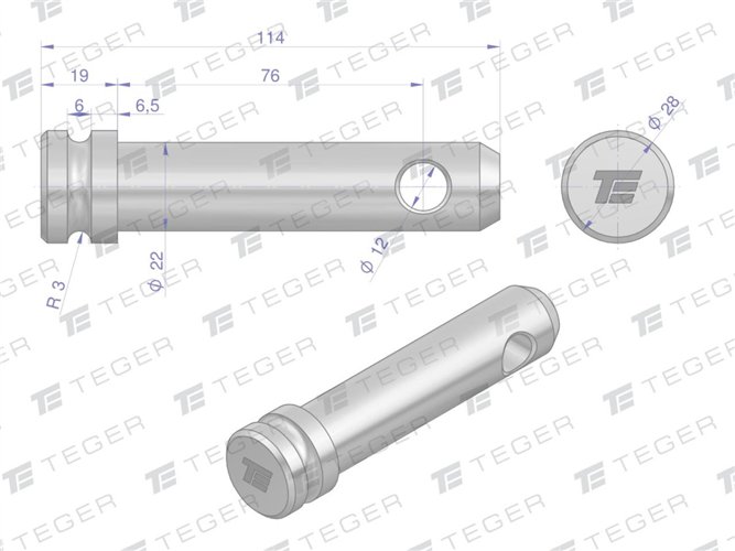 Sworzeń łącznika górnego 22x76x114 TEGER