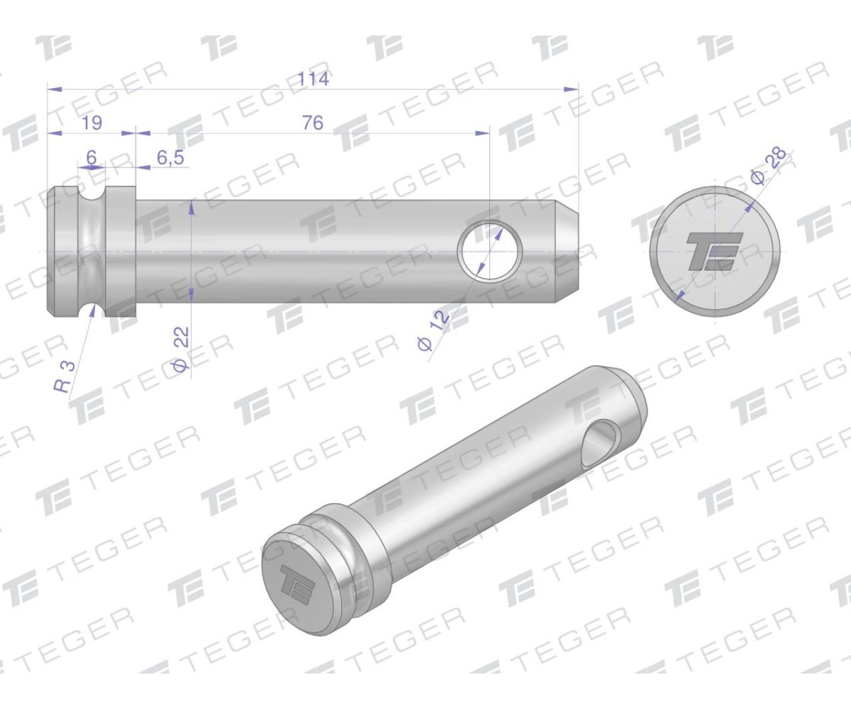 Sworzeń łącznika górnego 22x76x114 TEGER