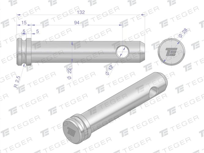 Sworzeń łącznika górnego 22x94x132 TEGER