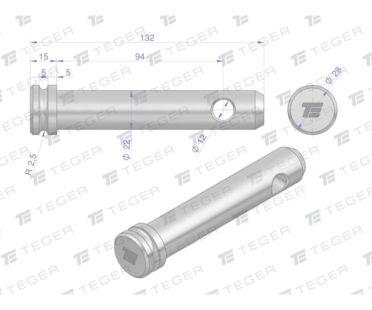 Sworzeń łącznika górnego 22x94x132 TEGER