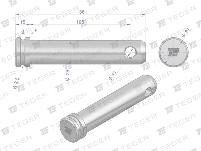 Sworzeń łącznika górnego 25x105x136 TEGER