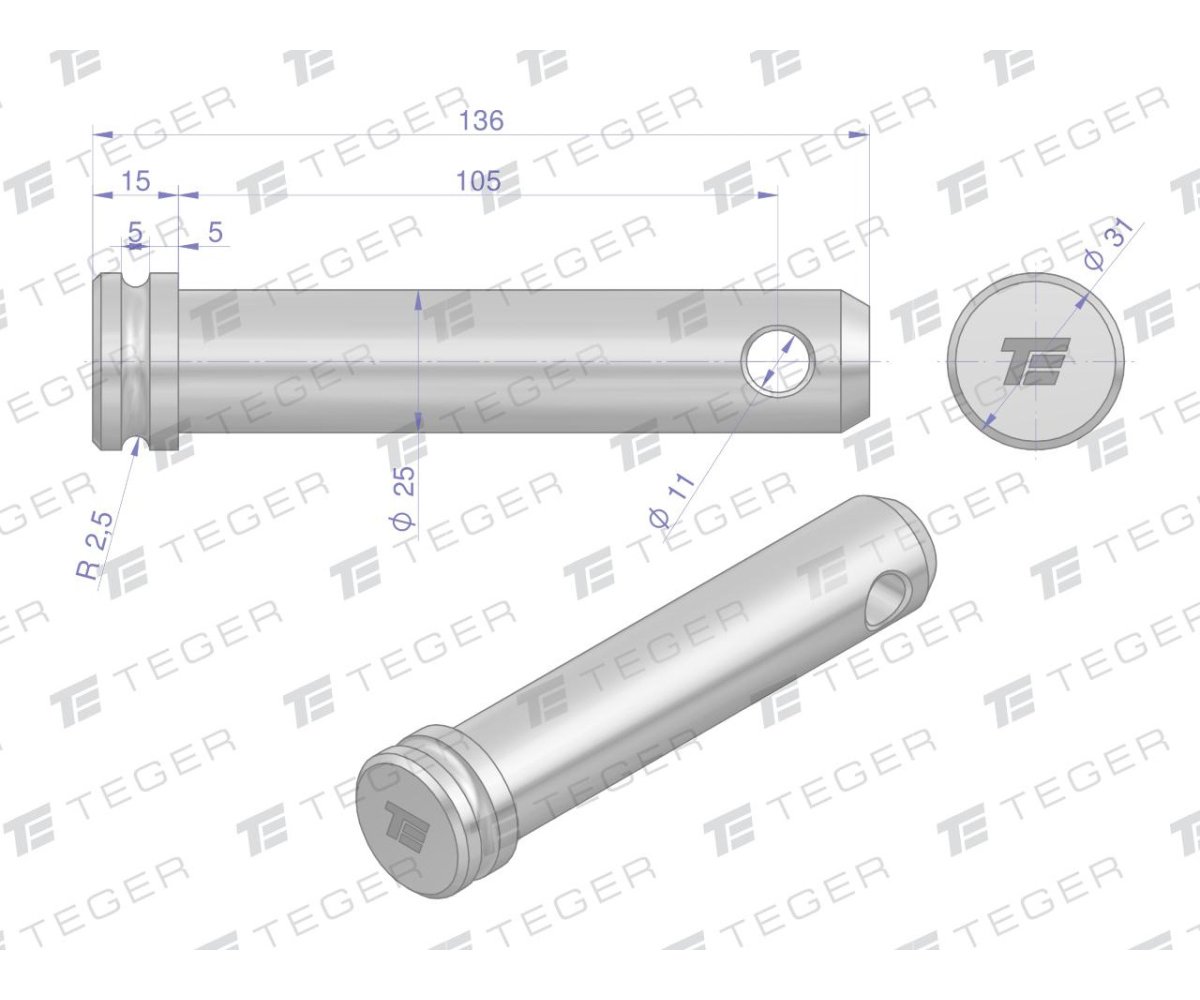 Sworzeń łącznika górnego 25x105x136 TEGER