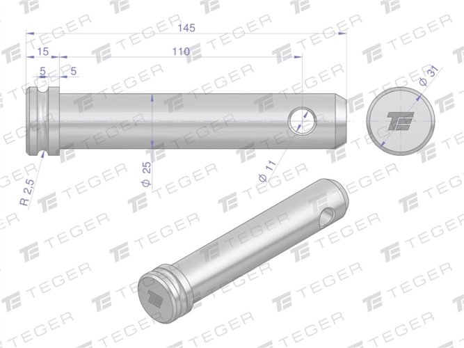 Sworzeń łącznika górnego 25x110x145 TEGER