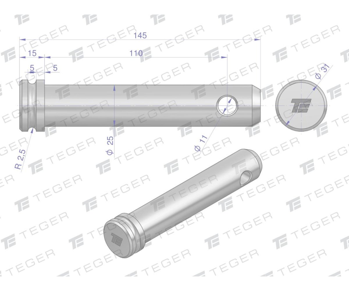 Sworzeń łącznika górnego 25x110x145 TEGER
